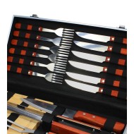 Jogo De 17 Peças Para Churrasco Gourmet Com Cabo Em Madeira E Maleta Em Alumínio 47x20x7cm